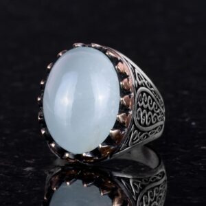 925 Ayar Katı Gümüş Erkek Yüzük - Doğal Taşlarla El Yapımı Şıklık (Cabochon Akuamarin Taşı) - Görsel 3