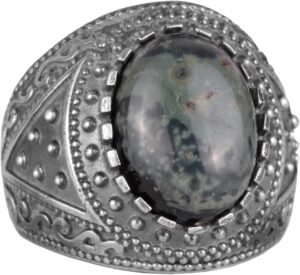 Gerçek Doğal Taş Yüzük, 925 Ayar Sert Gümüş Erkek Yüzüğü (Yeşil Göz) - Görsel 1