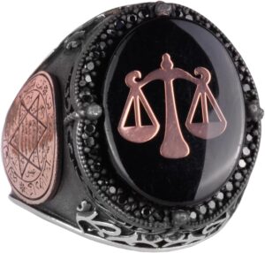 925 Ayar Gümüş El Yapımı Erkek Yüzük - Davut Yıldızı Yüzüğü (Terazi) - Görsel 1