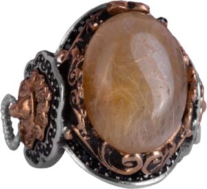 Gerçek Doğal Cabochon Altın Rutile Kuvars Taşı Yüzüğü, 925K Katı Gümüş Erkek Yüzüğü, Aslan Başı Yüzüğü - Görsel 1