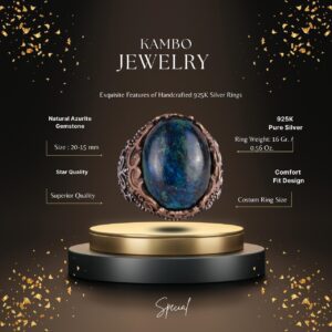 Gerçek Doğal Taş El Yapımı Yüzük - 925 Ayar Gümüş El Yapımı Yüzük - Şık Farklı Yüzük (Azurit) - Görsel 2