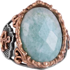 Denizci Çapa Gümüş Yüzük, Doğal Taş Yüzük Erkekler İçin, 925 Ayar Gümüş Yüzük, (Amazonit) - Görsel 1