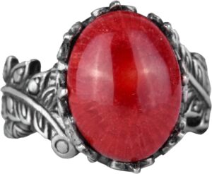 Gerçek Doğal Kırmızı Mercan Taşlı Gümüş Kadın Yüzüğü, Vintage Bohem Tasarım - Görsel 1