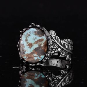 Gerçek Doğal Arizona Turkuaz Taş Yüzük, 925 Ayar Gümüş Yüzük, Minimalist El Yapımı Yüzük - Görsel 6