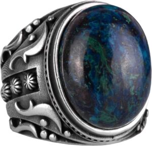 Gümüş Erkek Yüzük, Doğal Azurit Taşlı Yüzük, 925K Katı Sterlin Gümüş Yüzük, İçgörü ve Netlik Tasarımı - Görsel 1