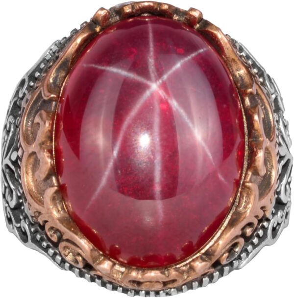 Gerçek Doğal Taş El Yapımı Yüzük - 925 Ayar Gümüş El Yapımı Yüzük - Şık Farklı Yüzük (Yıldız Yakutu)