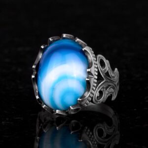 925 Ayar Katı Gümüş Erkek Yüzük - Doğal Taş Seçeneği (Mavi Ağaç) - Görsel 5