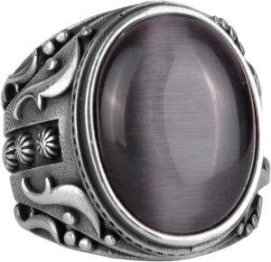 Oluşturulmuş Taş Yüzük, 925 Ayar Gümüş Yüzük, Tasarım Gümüş Erkek Yüzük (Siyah Catseye Oluşturulmuş Taş) - Görsel 1