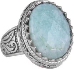 Doğal Taş Yüzük - 925 Ayar Saf Gümüş Yüzük, Erkekler İçin, Amazonit Taşı