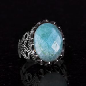 925 Ayar Katı Gümüş Erkek Yüzük - Doğal Amazonit Taş ile El Yapımı Tasarım - Görsel 4
