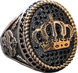 925 Ayar Gümüş Kral Tacı Yüzük - Doğal Oniks Taşı - Erkekler için Görkemli Takı - Görsel 1