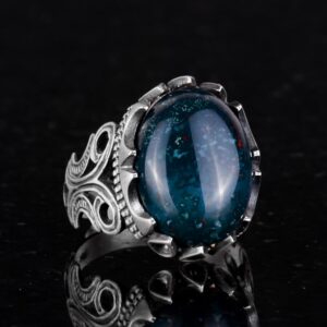 925 Ayar Katı Gümüş Erkek Yüzük - Doğal Taş Seçeneği ile El Yapımı Tasarım (Yeşil Kan Taşı) - Görsel 2