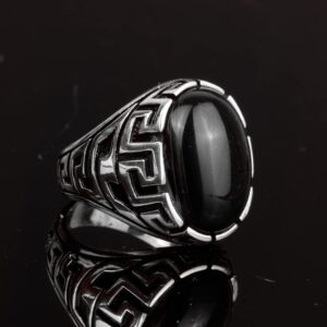 El yapımı Gümüş Yüzük, 925 Ayar Gümüş erkek yüzüğü, Oniks Taşı Yüzük Erkekler İçin - Görsel 3