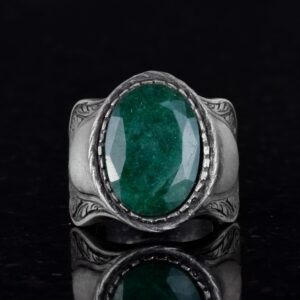 Doğal Taş Yüzük Erkekler İçin, 925 Ayar Gümüş Yüzük, (Zümrüt) - Görsel 5