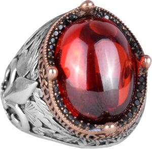 925K Ayar Gümüş Yüzükler Premium Yapay Taşlarla (Cabochon Garnet Yapay) - Görsel 1
