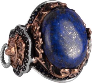 Doğal Lapis Lazuli Taş Yüzük, Aslan Başı Erkek Yüzüğü - Kraliyet 925K Katı Gümüş Erkek Yüzüğü - Bilgelik ve Gerçek Tasarımı - Görsel 1