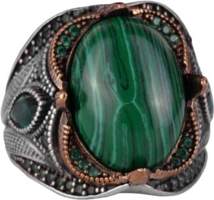 Gerçek Doğal Malakit Taş Yüzük - 925 Ayar Gümüş El Yapımı Yüzük - Taş Takı