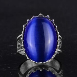 925 Ayar Gümüş Yüzük - Büyük Yüzük - Yapay Taşlı Gümüş Yüzük - El Yapımı Yüzük (Yapay Mavi Kedi Gözü) - Görsel 4