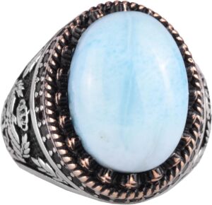 Gerçek Doğal Taş Yüzük - El Yapımı Şahin Yüzük - 925 Ayar Gümüş Yüzük (Larimar) - Görsel 1