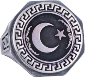 925 Ayar Gümüş Yüzük - Yunan Anahtar Desenli Erkek Yüzüğü - El Yapımı Yüzük - Görsel 1