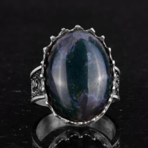 Gerçek Doğal Taş Yüzük - 925 Ayar Gümüş Büyük Yüzük - El Yapımı Yüzük (Süsen Taşı) - Görsel 4