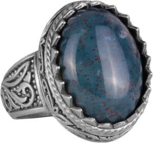 Doğal Taş Yüzük - 925 Ayar Gümüş Yüzük, Erkekler İçin (Yeşil Kan Taşı)