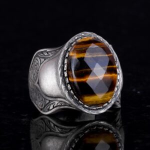 Doğal Taş Yüzük, 925 Ayar Gümüş Yüzük, (Kaplan Gözü) - Görsel 5