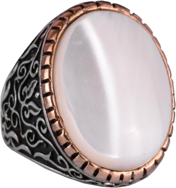 Doğal Sedef Taşlı Yüzük, Sultan Yüzüğü, 925 Ayar Gümüş Yüzük Erkekler İçin