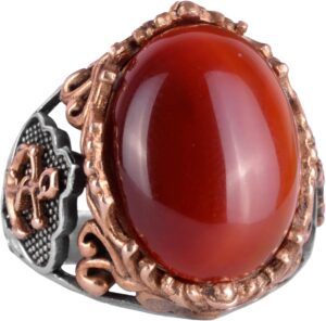 Denizci Çapa Gümüş Yüzük, Doğal Taş Yüzük, 925 Ayar Sterlin Gümüş Yüzük (Kırmızı Akik) - Görsel 1