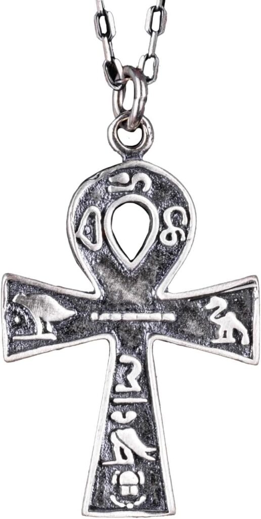 925 Ayar Gümüş Ankh Haçı Kolye, Antik Mısır Hiyeroglifleri ile, Sonsuz Hayat Sembolü Aksesuarı