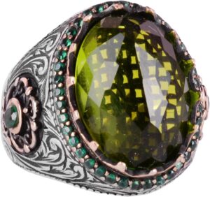 925 Ayar Gümüş El Yapımı Yüzük - Oluşturulmuş Peridot Taş Yüzük - Görsel 1