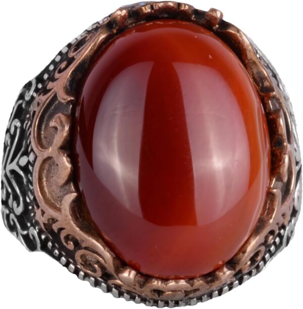 Gerçek Doğal Akik Taş El Yapımı Yüzük - 925 Ayar Gümüş El Yapımı Yüzük - Şık Yüzük