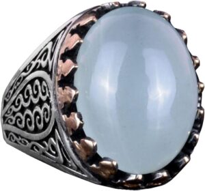 925 Ayar Katı Gümüş Erkek Yüzük - Doğal Taşlarla El Yapımı Şıklık (Cabochon Akuamarin Taşı) - Görsel 1