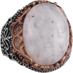 Gerçek Doğal Taş El Yapımı Yüzük - 925 Ayar Gümüş El Yapımı Yüzük - Şık Yüzük (Ay Taşı) - Görsel 1