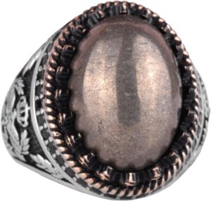 Gerçek Doğal Pirit Taş Yüzük - El Yapımı Kartal Yüzüğü - 925 Ayar Gümüş Yüzük - Görsel 1