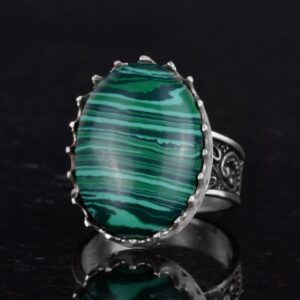 Gerçek Doğal Taş Yüzük - 925 Ayar Gümüş Büyük Yüzük - El Yapımı Yüzük (Malakit) - Görsel 6