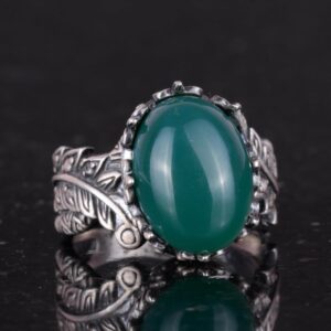 Gerçek Doğal Yeşim Taşlı Vintage Bohem Tasarımlı Gümüş Kadın Yüzüğü - Görsel 5