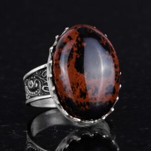 Gerçek Doğal Taş Yüzük - 925 Ayar Gümüş Büyük Yüzük - El Yapımı Yüzük (Obsidyen) - Görsel 5