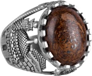 Doğal Bronzit Taş Yüzük, 925 Ayar Katı Gümüş Erkek Yüzüğü - Görsel 1