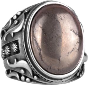 925 Ayar Katı Gümüş Erkek Yüzük, Gerçek Doğal Pirit Taşlı Yüzük, Refah Manifestosu Tasarımı - Görsel 1