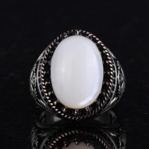 Gerçek Doğal Sedef Taş Yüzük - El Yapımı Kartal Yüzüğü - 925 Ayar Gümüş Yüzük - Görsel 4