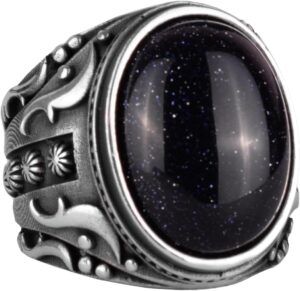 Yapay Taş Yüzük, 925 Ayar Gümüş Yüzük, Tasarım Gümüş Erkek Yüzüğü (Mavi Güneş Taşı Yapay Taş) - Görsel 1