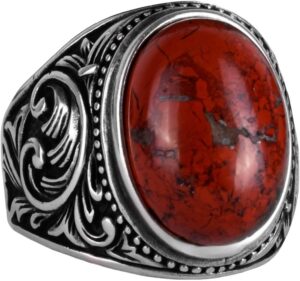 Doğal Kırmızı Kan Taşı Yüzük - 925 Ayar Gümüş Yüzük Erkekler İçin, Tasarım Erkek Gümüş Yüzük - Görsel 1