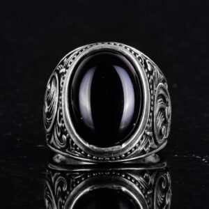 Doğal Oniks Taş Yüzük, 925 Ayar Katı Gümüş Erkek Yüzük - Görsel 4