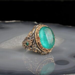 Paraiba Yapay Taşlı Gümüş Yüzük, Rodaj Kaplama Gümüş Yüzük, 925 Ayar Gümüş Yüzük, Stacking Yüzük, Yeşil - Görsel 3