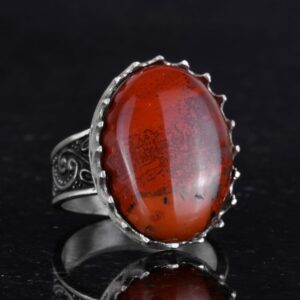 Gerçek Doğal Taş Yüzük - 925 Ayar Gümüş Büyük Yüzük - El Yapımı Yüzük (Kırmızı kan taşı) - Görsel 5