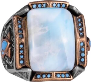 Gerçek Doğal Taş Yüzük - El Yapımı Yüzük - 925 Ayar Gümüş Yüzük (Larimar) - Görsel 1