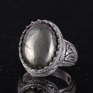 El Yapımı Pyrite Doğal Taş Yüzük - 925K Katı Gümüş Erkek Yüzüğü - Refah Manifestasyonu Tasarımı - Görsel 3