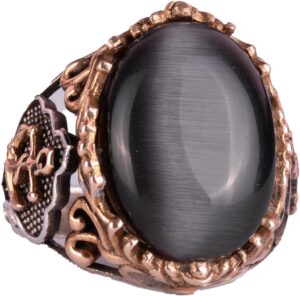 Siyah Kedi Gözlü Oluşturulmuş Taş Yüzük, 925 Ayar Gümüş Yaratılmış Taş Yüzükler - Çeşitli, Denizci Çapa Gümüş Yüzük Koleksiyonu - Görsel 1