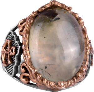 El Yapımı Prehnit Yeşim Taşı Yüzük - Yelkenli Çapa 925 Ayar Katı Gümüş Erkek Yüzüğü - Huzur ve İçgörü Tasarımı